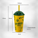 Copo Vai Brasil 550ml Plástico RESISTENTE Hexa Com Tampa E Canudo Kit 12pçs PREMIUM Copa do Mundo