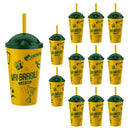 Copo Vai Brasil 550ml Plástico RESISTENTE Hexa Com Tampa E Canudo Kit 12pçs PREMIUM Copa do Mundo